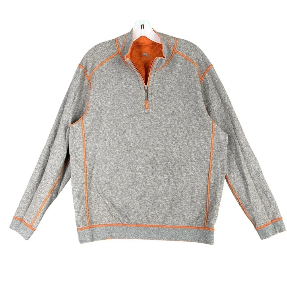 Tommy Bahama‎ Reversible 1/4 Zip Sweatshirt Mens L Coastal Pullover Casual Knit